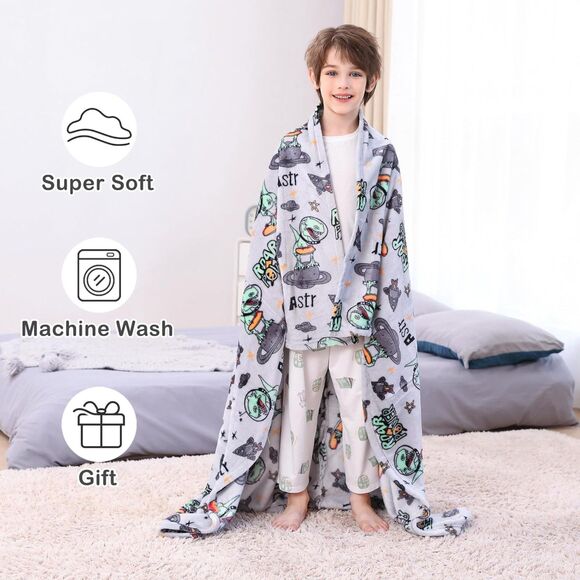 Dinosaur Blanket for Boys, Soft Cozy Flannel Kids Throw Blanket 50x60 Inches - Picture 4 of 7